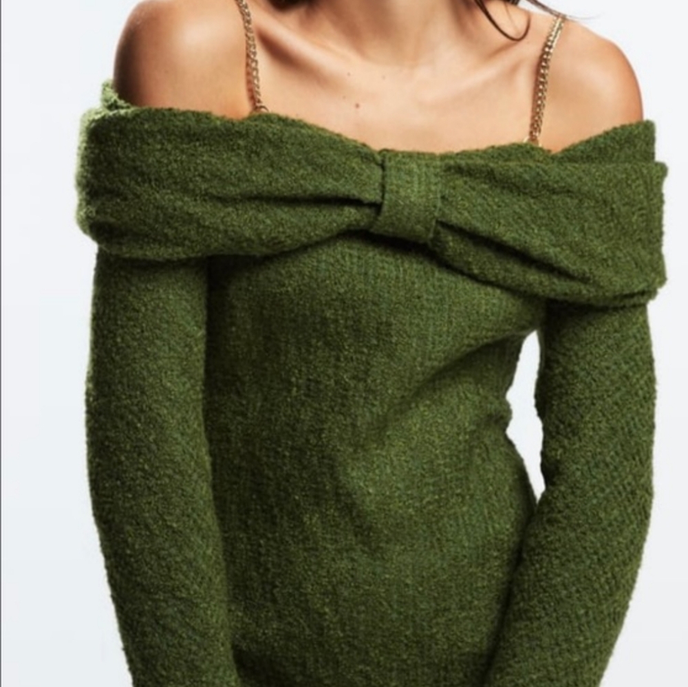 Zara Moss Green Mini Dress w Long Sleeves XS NWT